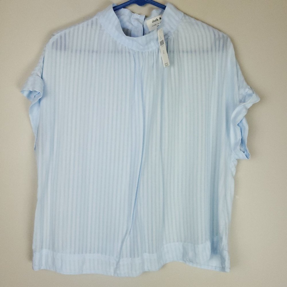 Anthropologie Cloth & Stone Blue Lightweight Dolman Sleeve Mock Neck Sheer Top